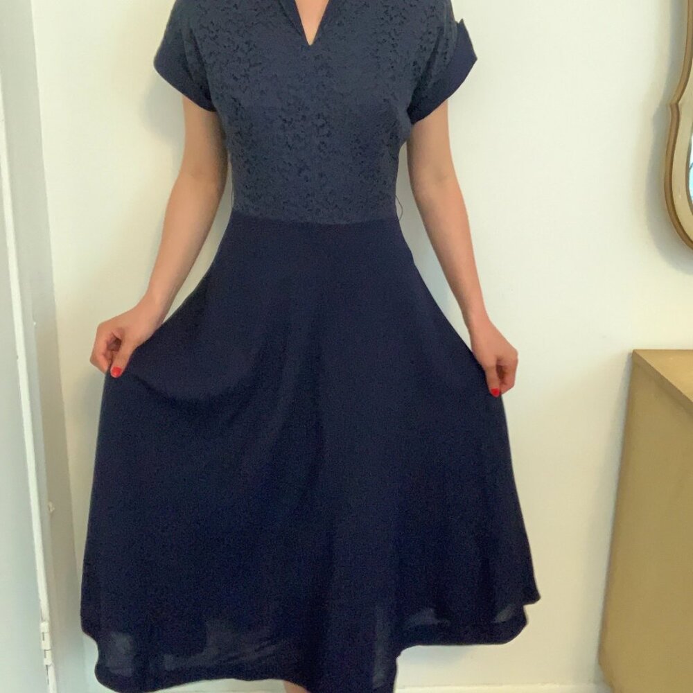 Vintage 1950s Day Dress with Lace Overlay